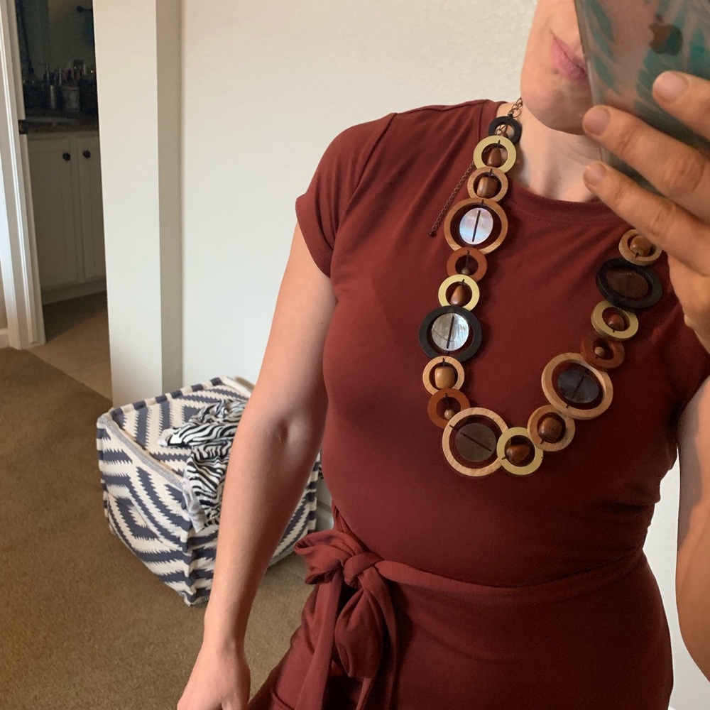 Anthropologie Wooden Circle and Bead Necklace